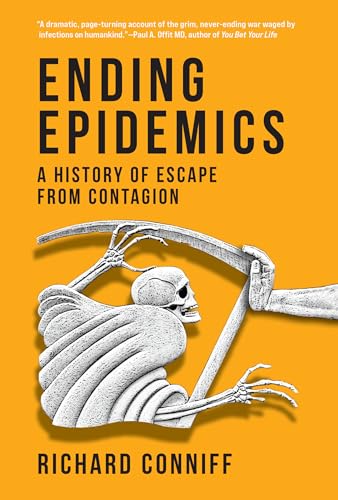 Book cover: "Ending Epidemics" with a grim reaper illustration.
