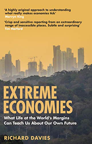 Book cover: “Extreme Economies” with a city skyline and green foliage.