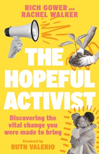 Book cover with hands holding a plant, megaphone, and embracing people.
