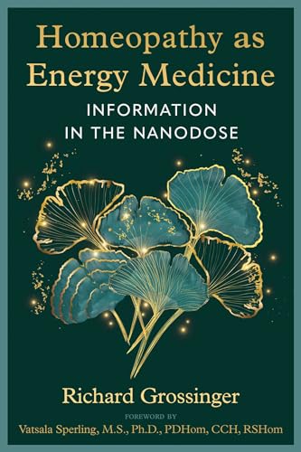 Book cover: "Homeopathy as Energy Medicine" with gold Ginkgo leaves.
