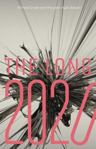Book cover for "The Long 2020" with abstract, spiky red and black imagery.