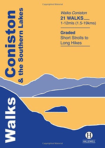 Book cover: "Walks Coniston and the Southern Lakes" with blue and yellow design.