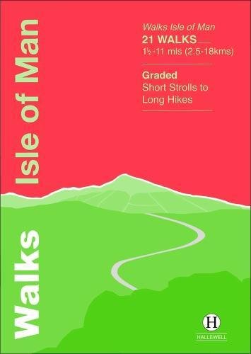 Red and green book cover depicting Isle of Man walks and hills.