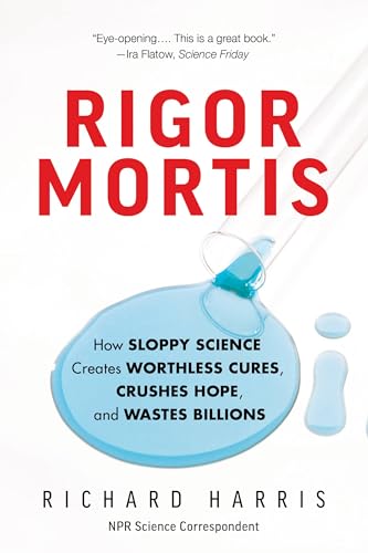 Book cover: "Rigor Mortis" with a blue droplet and pipette image.