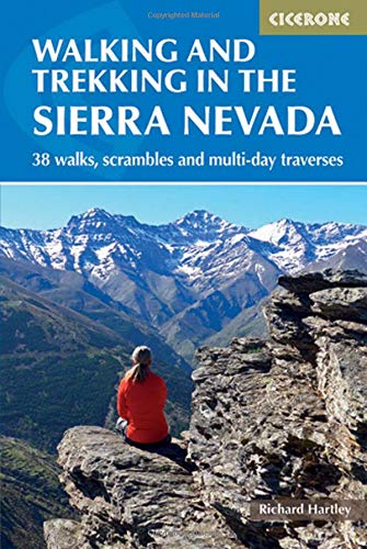 Colourful book cover with mountains, trees, and walking trails in Sierra Nevada range.