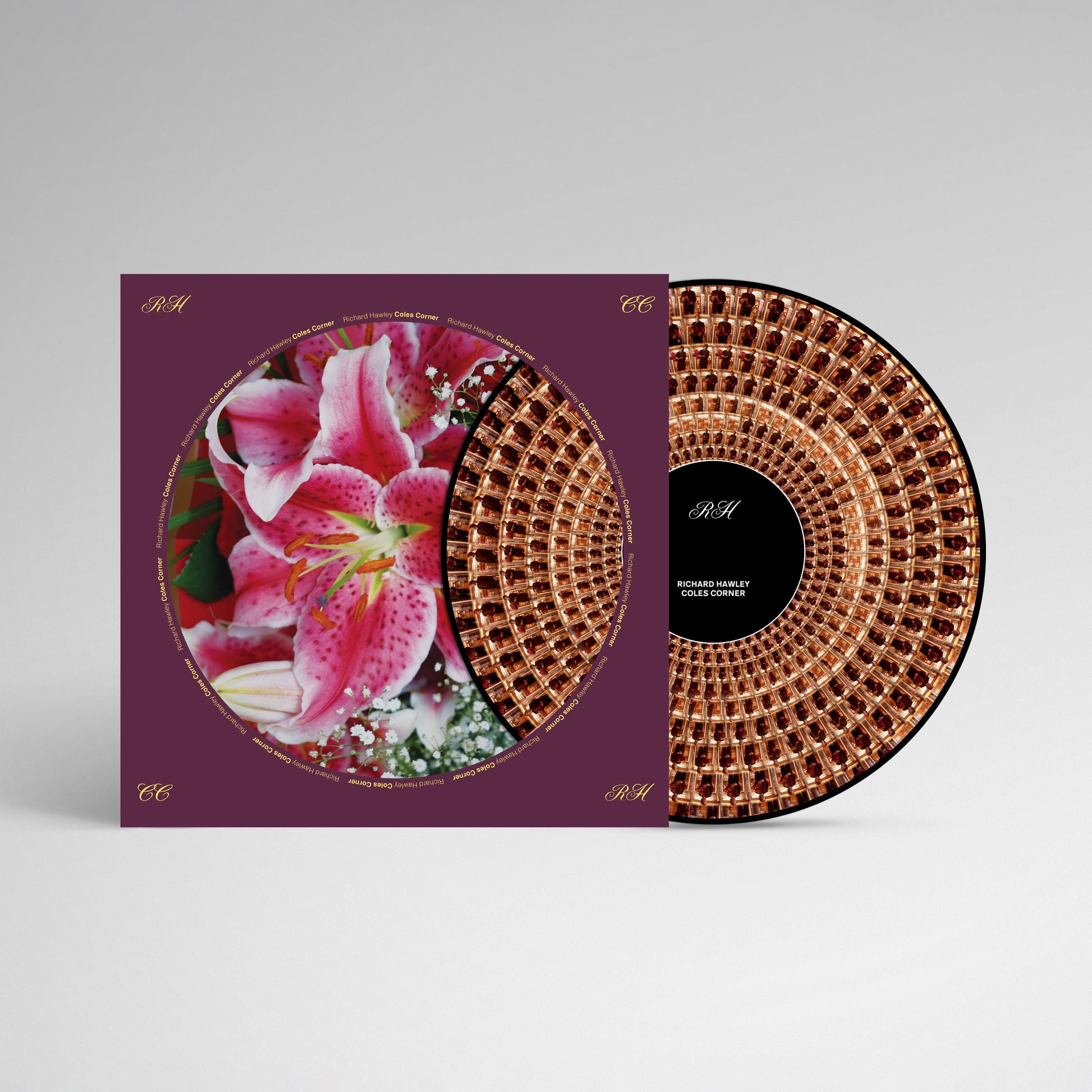 Richard Hawley “Coles Corner” vinyl record with pink lily design.