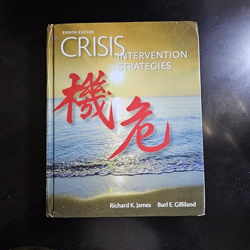 Book cover: "Crisis Intervention Strategies" eighth edition, with ocean scene.