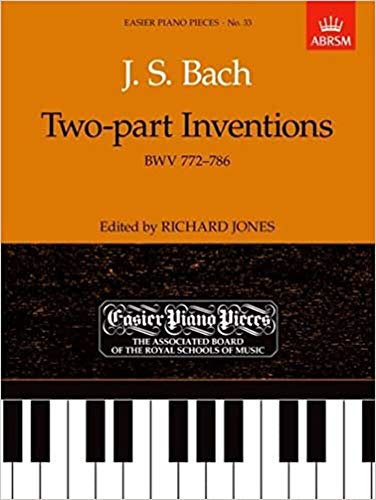 Sheet music cover for J.S. Bach’s Two-part Inventions, with piano keys.