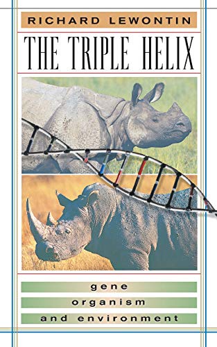 Book cover: rhinoceros with a superimposed DNA helix, titled “The Triple Helix.”