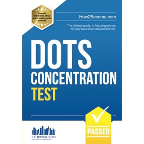 Blue book cover with large white “DOTS CONCENTRATION TEST” text and yellow accents.