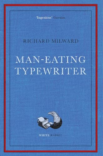 Blue book cover with a typewriter consuming a person’s head.