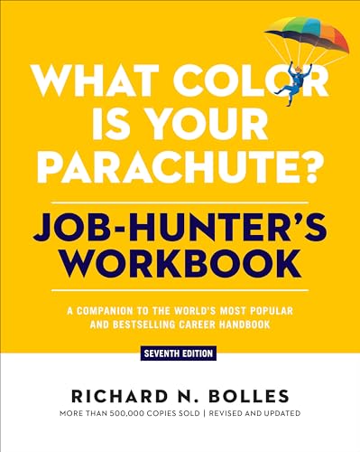 Yellow book cover with a parachutist and title "What Color Is Your Parachute?".