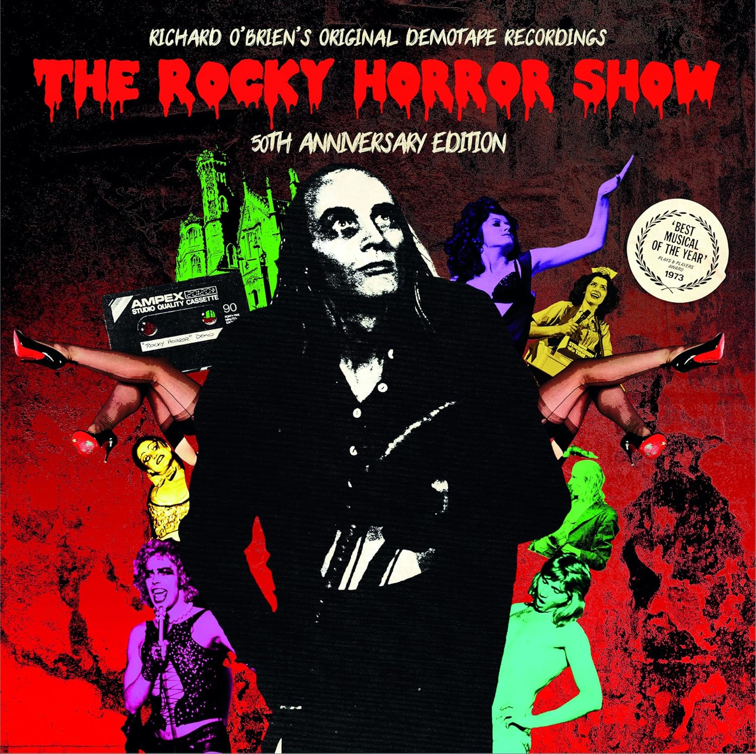 CD cover for "The Rocky Horror Show" featuring characters and a cassette.