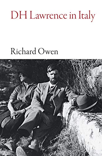 Book cover: “DH Lawrence in Italy” with a vintage photograph of D.H. Lawrence.