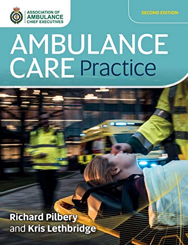 Book cover titled Ambulance Care Practice showing paramedics attending to a patient on a stretcher.