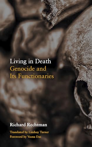 Book cover with skulls and title: "Living in Death: Genocide...