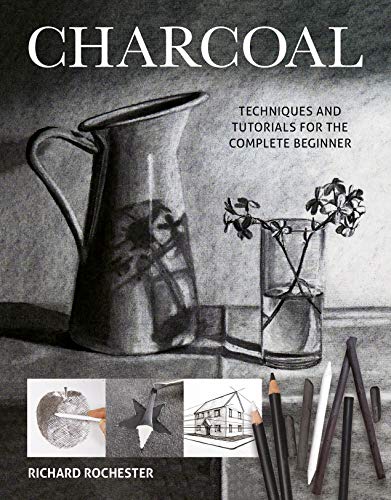 Book cover: "Charcoal" with charcoal drawings of a pitcher and flowers.