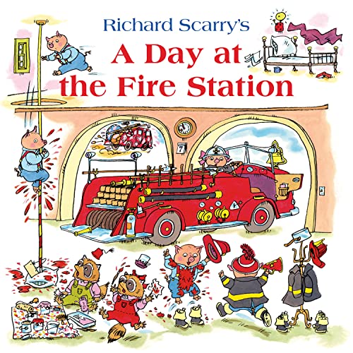 Richard Scarry's "A Day at the Fire Station" book cover with animal firefighters.
