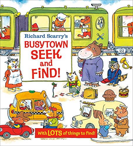 Richard Scarry’s Busytown book cover with animal characters and vehicles.