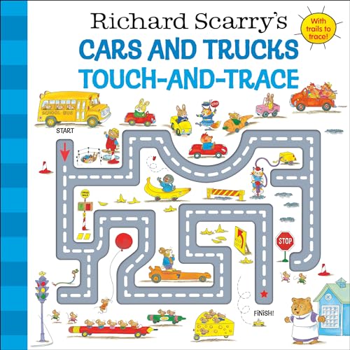 Book cover featuring a maze with Richard Scarry animal characters driving various whimsical vehicles.
