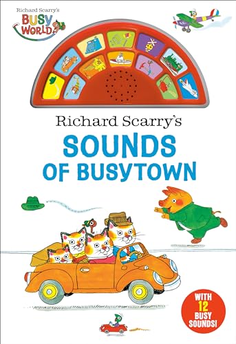 Richard Scarry's "Sounds of Busytown" book with animal characters in a car.