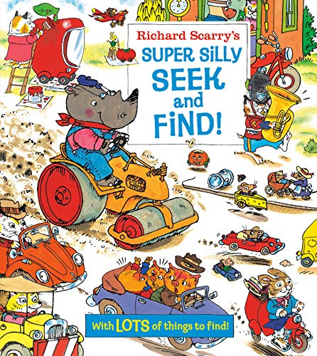 Richard Scarry’s “Super Silly Seek and Find!” book cover with animal characters.