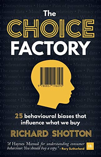 Book cover: "The Choice Factory" with a yellow head silhouette and barcode.