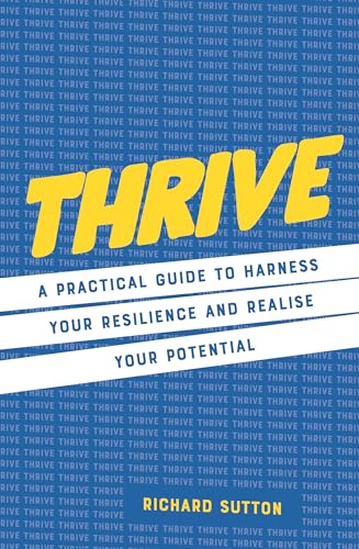 Book cover: "Thrive" with yellow text on a dark blue patterned background.