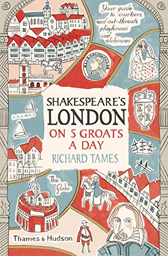 Book cover depicting illustrated Elizabethan London scenes and portraits.