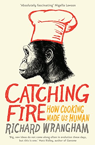 Book cover: chimpanzee head with chef’s hat, title “Catching Fire”.