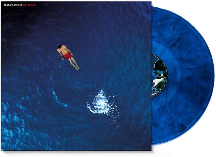 "Blue vinyl record and album cover featuring a man diving into water."