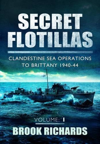 Book cover depicting a wartime naval vessel at sea, titled "Secret Flotillas.