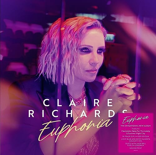 Claire Richards album cover featuring the artist in pink lighting with text overlay.