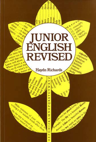 Book cover: "Junior English Revised" by Haydn Richards, with floral design.