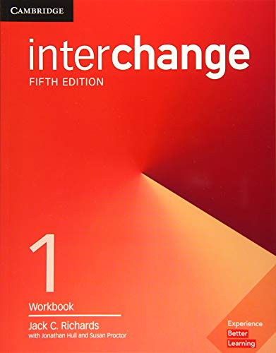 Red Interchange Fifth Edition Level 1 Workbook with white number one.