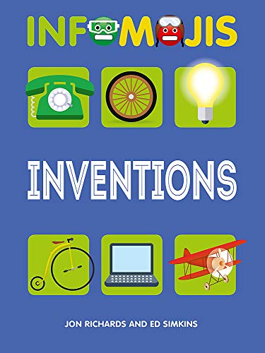 Book cover featuring illustrated inventions: telephone, wheel, lightbulb, and more.