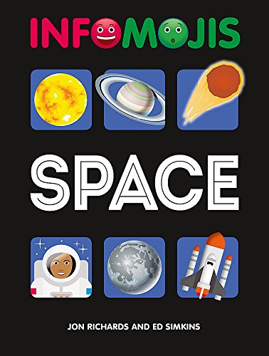 Book cover featuring space objects like planets, a comet, and a rocket.
