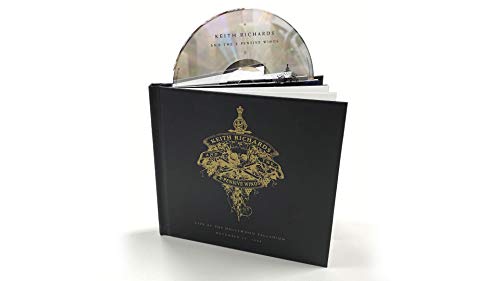 Black CD case with gold logo, partially open, showing a CD inside.