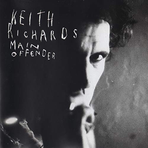 Black and white album cover featuring Keith Richards' face and the title "Main Offender".