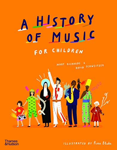 Book cover with orange background featuring diverse musical figures and the title text.