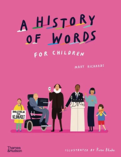 Book cover titled A History of Words for Children featuring illustrations of historical figures.
