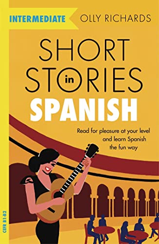 Book cover: “Short Stories in Spanish” with a guitarist illustration.