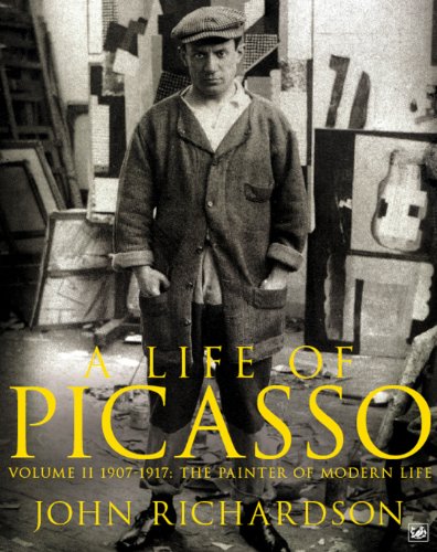 Black and white portrait of Picasso in a cap and coat, book cover.