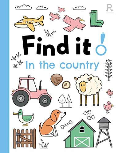 Colorful illustrated cover of “Find it! In the country” with rural objects.
