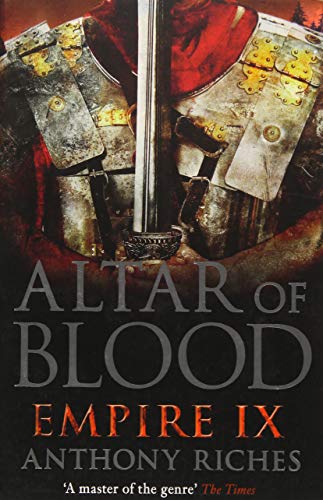 Close-up of Roman-style armor and a sword hilt on a dark book cover.
