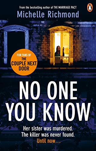 Book cover: dark house, lit window, woman looking out, title "No One You Know".