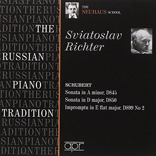 CD cover featuring pianist Sviatoslav Richter and text detailing Schubert sonatas.