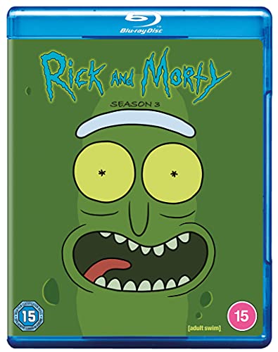 Rick and Morty Season 3 Blu-ray case featuring Rick’s face.