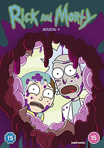 Rick and Morty Season 4 DVD cover with characters covered in purple slime.