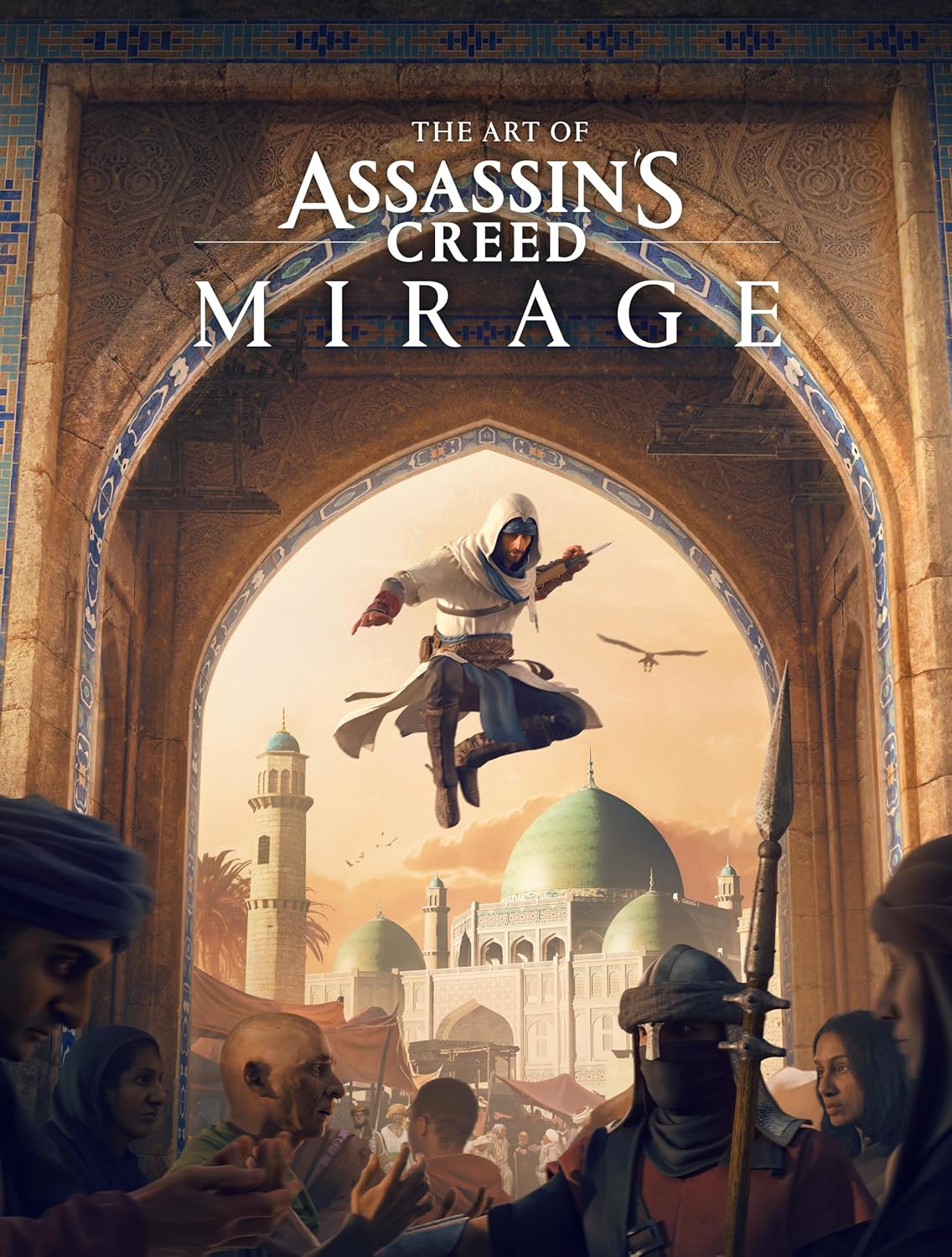 “The Art of Assassin’s Creed Mirage” book cover featuring a leaping assassin.